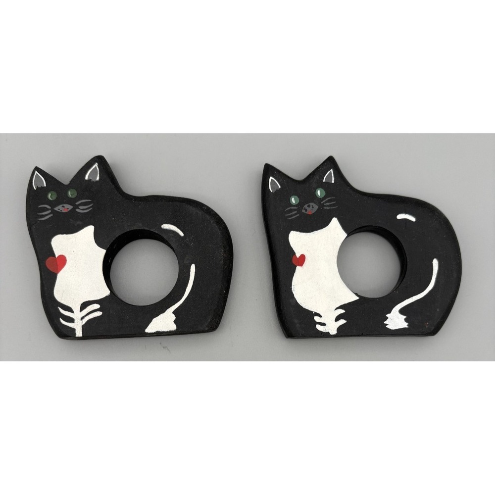 Vintage Wooden Black Cat‎ Decorative Napkin Holders Set of 2 Hand Painted